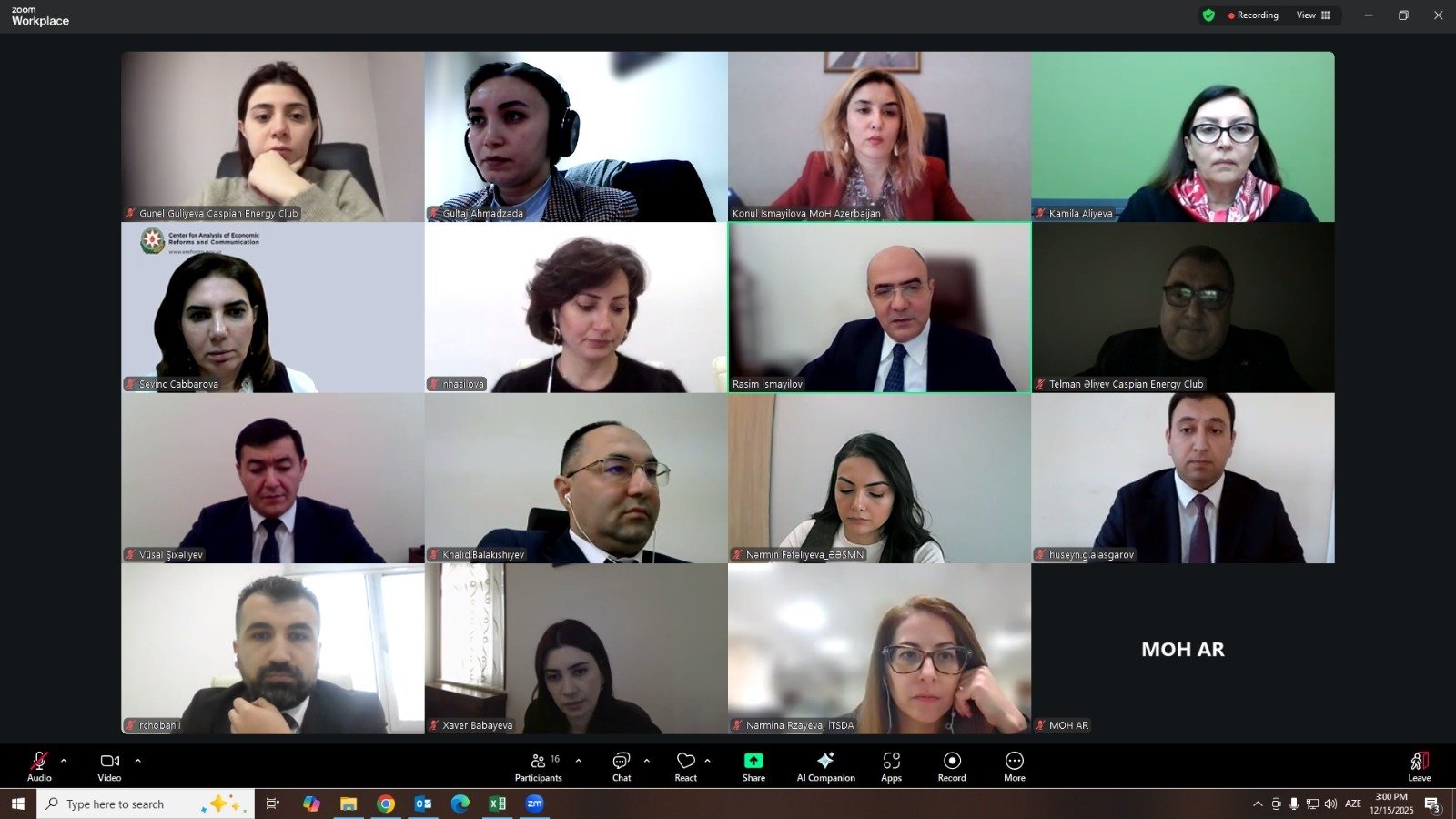 "Caspian Energy Club"ın nümayəndə heyəti “Səhiyyə sistemi ”işçi qrupunun video-konfrans formatında növbəti iclasında iştirak edib